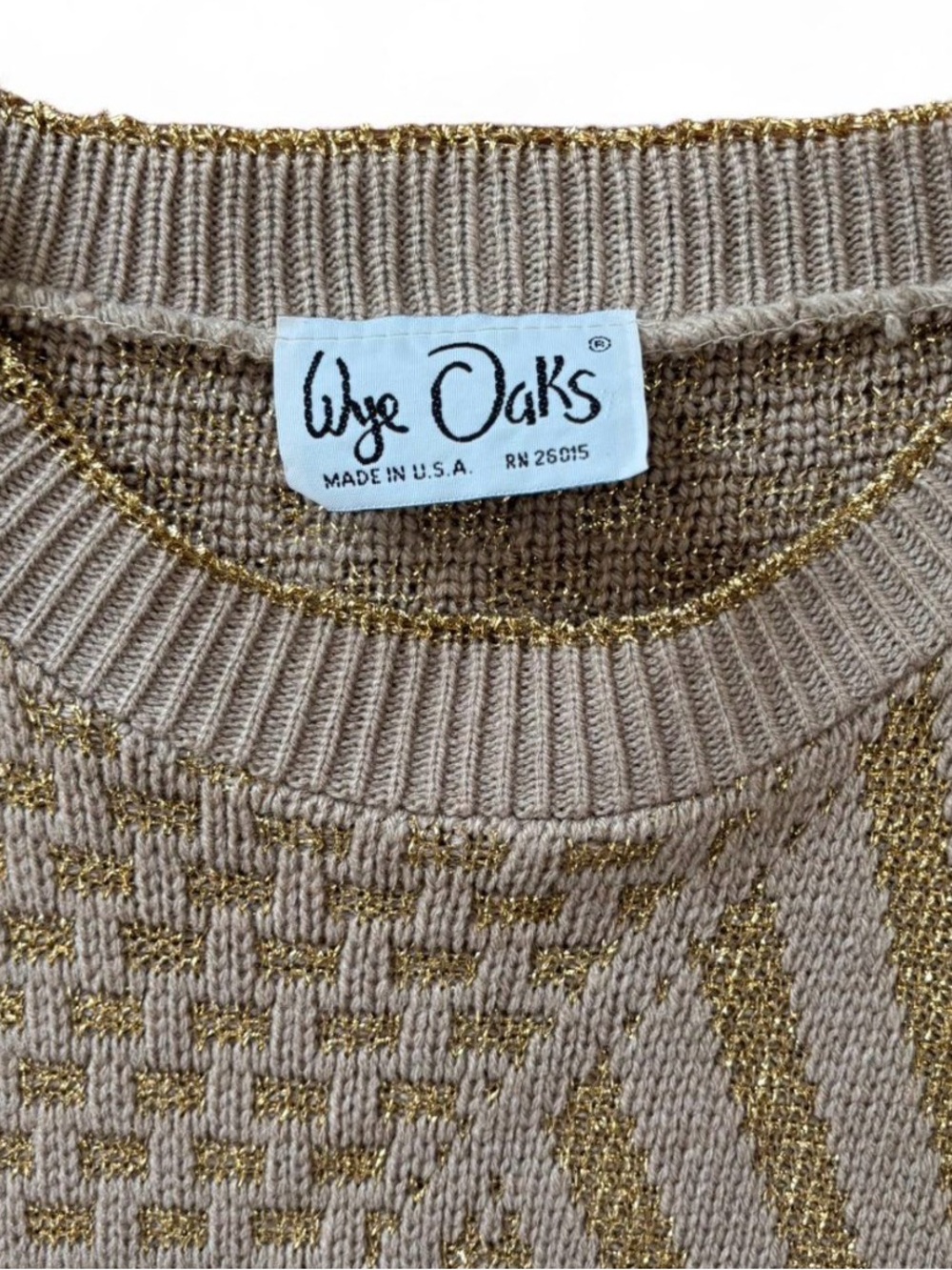 Wye Oaks Vintage Gold and Tan Knit Sweater Made in USA Women's Large - Picture 2 of 6